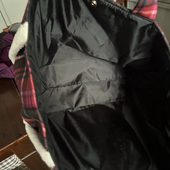 Victoria Secret Flannel Plaid Tote Bag Pink Red Large Snap Structured Preppy Y2K - Picture 7 of 10